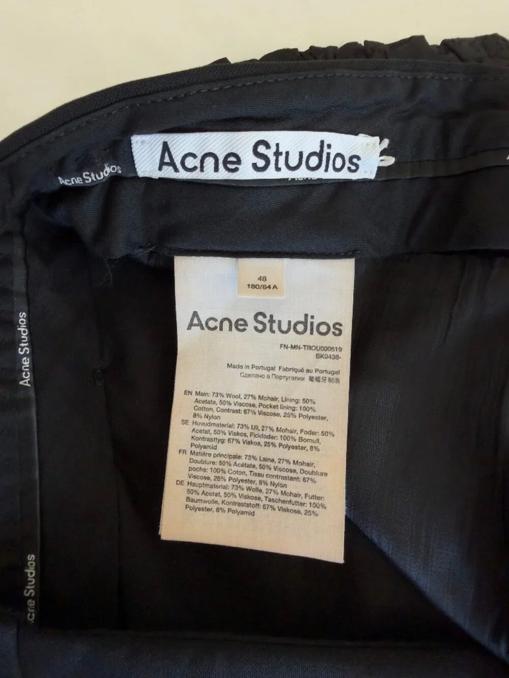 Acne Studios Black Wool Tuxedo-Style Flared Trousers (Waist 30